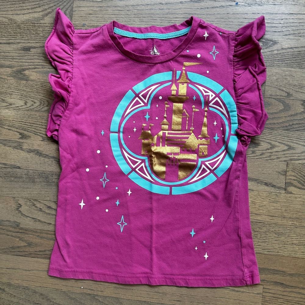 Disney Sleeping Beauty Castle Disneyland Ruffle Sleeve Top Girl's Size 10